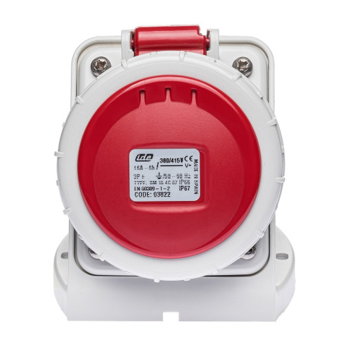 Настенная розетка силовая IDE 16A 415В 3P+T IP67 Красный (3822)