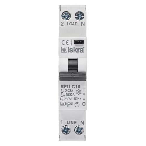 Диференційний вимикач ISKRA RFI1C10A 10A А 30 mA A 1P+N (786100919000)