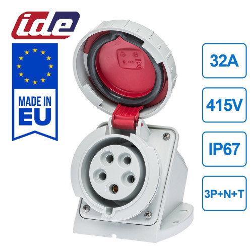 Розетка настенная силовая IDE 32A 415В 3P+N+T IP67 Красный (3826)