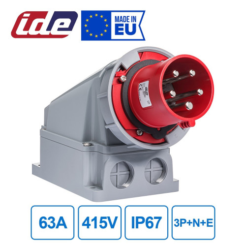 Вилка силова настінна IDE 63A 415В 3P+N+E IP67 Червоний (3673)