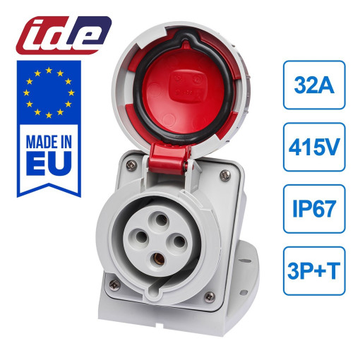 Настенная розетка силовая IDE 32A 415В 3P+T IP67 Красный (3825)