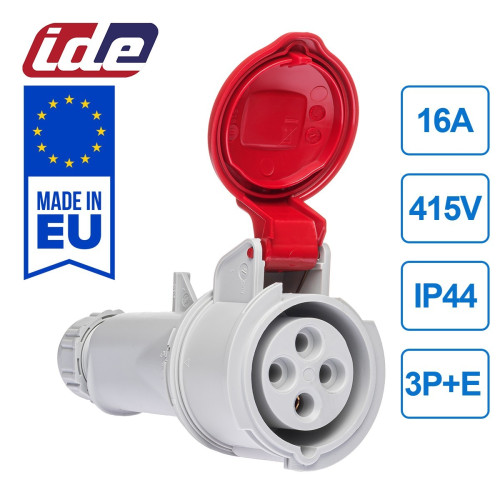 Розетка кабельная силовая IDE 16A 415В 3P+E IP44 Красный (3202)