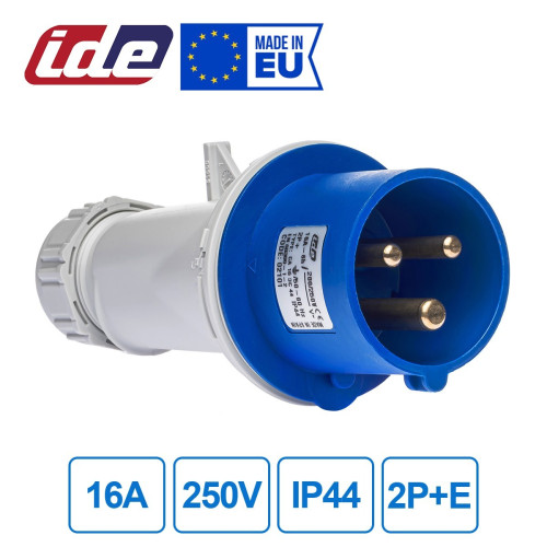 Вилка кабельная IDE 16A 250В 2P+E IP44 Синий (2101)