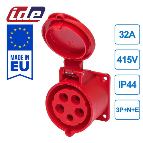 Розетка вбудована похила силова IDE 32A 415В 3P+N+E IP44 Червоний (3316)