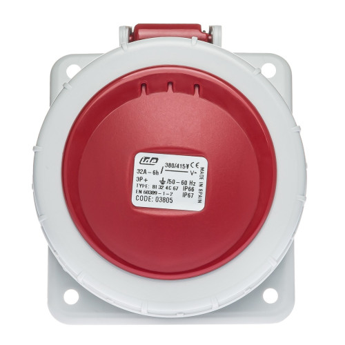 Розетка вбудована похила силова IDE 32A 415В 3P+T IP67 Червоний (3805)
