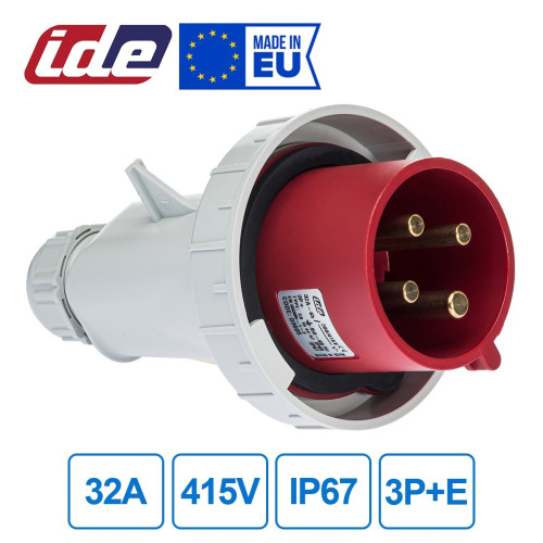 Вилка кабельная IDE 32A 415В 3P+E IP67 Красный (3605)