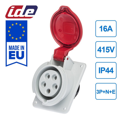 Розетка вбудована похила силова IDE 16A 415В 3P+N+E IP44 Червоний (3303)