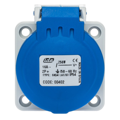 Розетка силова IDE SCHUKO 16A 250В 2P+E IP54 Синій (402)
