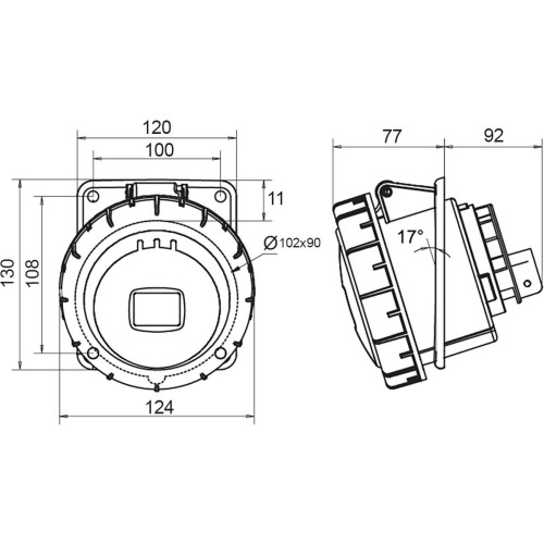 Розетка встроенная наклонная силовая IDE 125A 415В 3P+N+T IP67 Красный (3856)