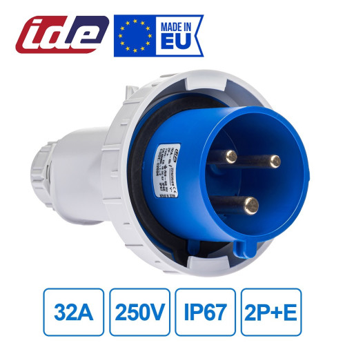 Вилка кабельная IDE 32A 250В 2P+E IP67 Синий (2604)