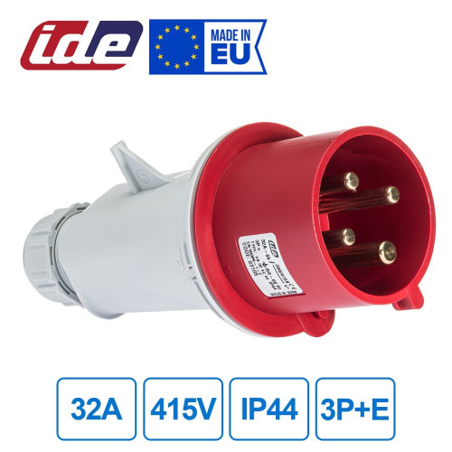 Вилка кабельная IDE 32A 415В 3P+E IP44 Красный (3105)