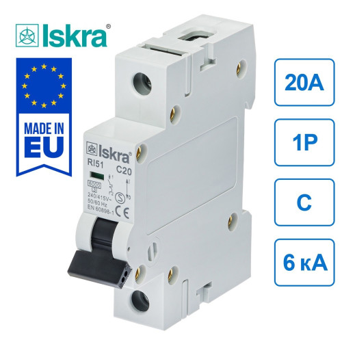 Автоматичний вимикач 20A 1P C 6kA ISKRA RI51C20A (786091103000)