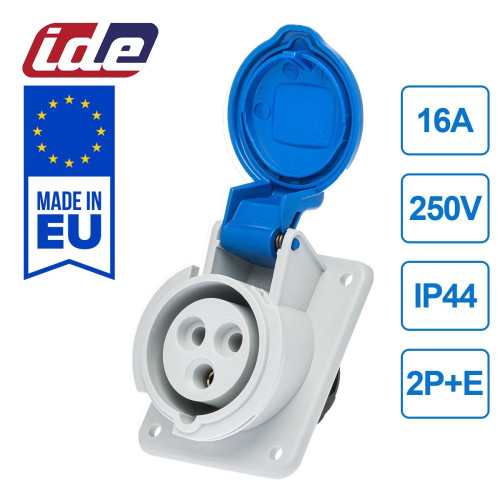Розетка встроенная наклонная силовая IDE 16A 250В 2P+E IP44 Синий (2301)