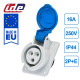 Розетка встроенная наклонная силовая IDE 16A 250В 2P+E IP44 Синий (2301)