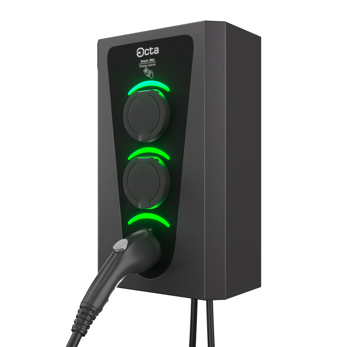 Зарядна станція 3-портова Smart Wall 7,4+7,4+7,4 кВт з розеткою Type 2 + розеткою Type 2 + Тype 1 з кабелем 5м SW322-S-S-C1 Octa Energy