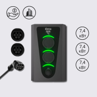 Зарядна станція 3-портова Smart Wall 7,4+7,4+7,4 кВт з розеткою Type 2 + розеткою Type 2 + роз'єм Тype 2 з кабелем 5м SW322-S-S-C2 Octa Energy