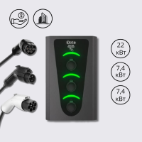 Зарядна станція 3-портова Smart Wall 22+7,4+7,4 кВт з роз'ємом Тype 2 + роз'єм Тype 1 + Тype GBT з кабелем 5м SW336-C2-C1-GBT Octa Energy