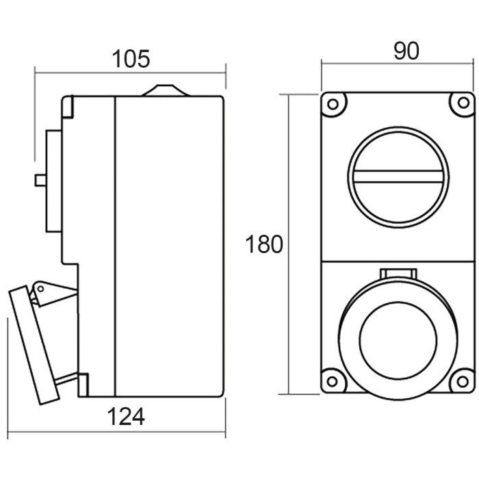 Розетка настінна з механічним блокуванням IDE MUNDIAL 3P+N+E 32A 200/346–240/415V IP67
