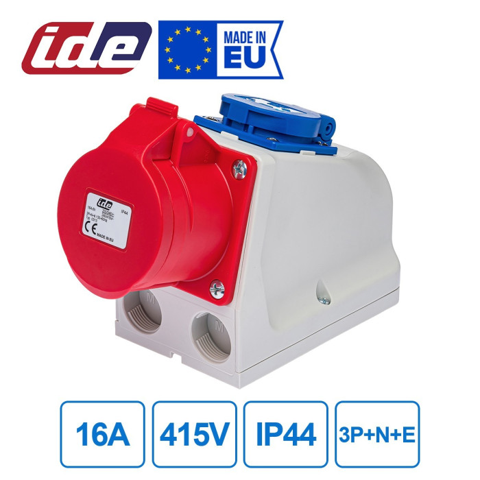 Розетка комбінована IDE SCHUKO 2P+E/3P+N+E 16A 200/346–240/415V IP44
