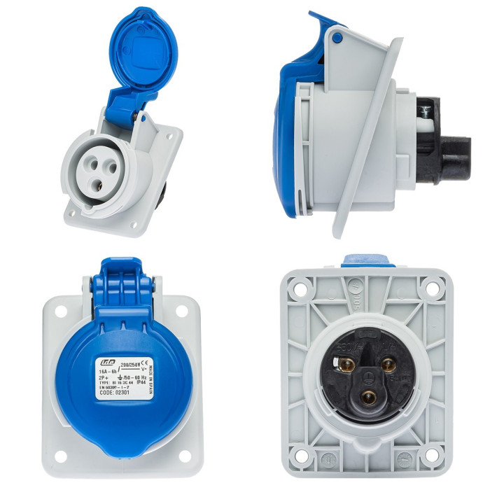 Розетка вбудована похила IDE MUNDIAL 2P+E 16A 200–250V IP44