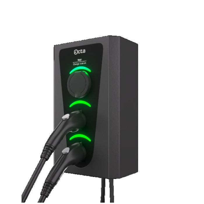 Зарядна станція 3-портова Smart Wall 7,4+7,4+22 кВт розетка Type 2 + роз'єм Тype 1 + роз'єм Тype 2 з кабелем 5м SW336-S-C1-C22 Octa Energy