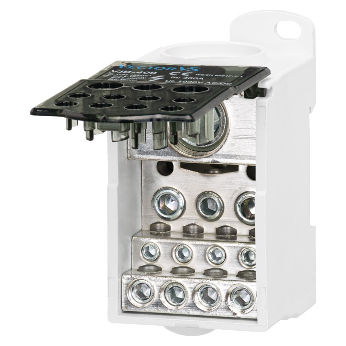 Розподільчий блок Vector VS VJB-400 на DIN-рейку, 400A, вх.1×95-180mm, вих.5×2.5-16, 4×2.5-10, 2×6-35mm