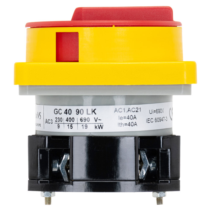 Кулачковий перемикач Vector VS GC 40A 1P схема 90 (0-1) жовто-червоний