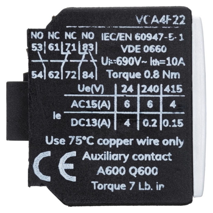 Додатковий контакт фронтальний Vector VS VCA NO+NC для VCN 9...70