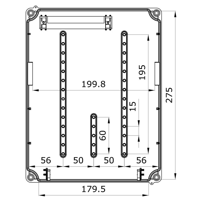 Настінний корпус для сил. розеток IDE PRYMA 1×9 MOD 284×222х122mm IP67 з шинами N+PE