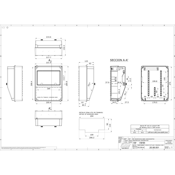 Настінний корпус для сил. розеток IDE PRYMA 1×9 MOD 284×222х122mm IP67 з шинами N+PE
