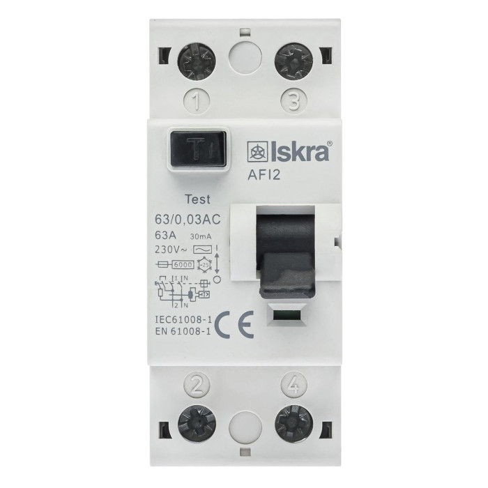 Пристрій захисного відключення ISKRA AFI2 63A 1P+N 0.03A