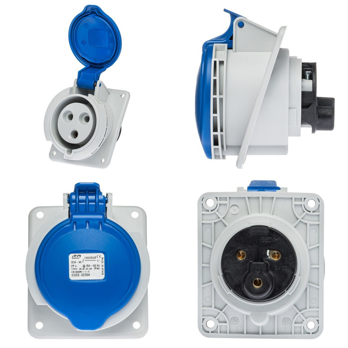 Розетка вбудована похила IDE MUNDIAL 2P+E 32A 200–250V IP44