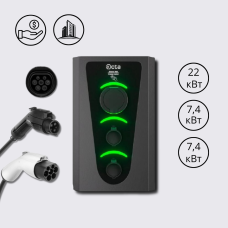 Зарядна станція 3-портова Smart Wall 22+7,4+7,4 кВт розетка Type 2 + роз'єм Тype 1 + Тype GBT  із кабелем 5м SW336-С22-C1-GBT Octa Energy