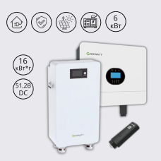 Комплект off-grid інвертор SPF 6000 ES 6 кВт 230В Growatt + акумуляторна батарея HOPE 16.0LM-A1 16 кВт*г 51,2В Growatt