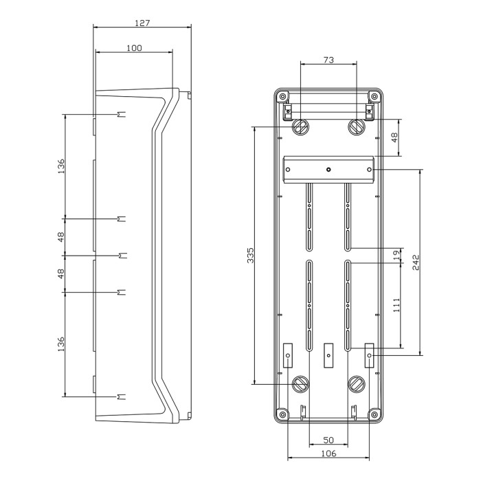 Настінний корпус для сил. розеток IDE STAR 436×142x124mm, IP65 з шинами N+PE з отворами