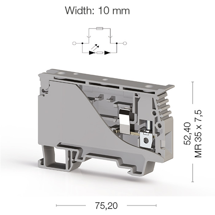 Клема Klemsan ASK 4 SLD 220V DC під запобіжник 6 мм сіра