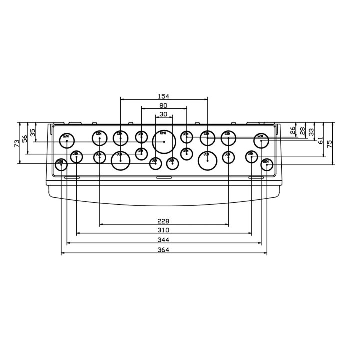 Настінний корпус для сил. розеток IDE з отвора STAR 1×18 MOD 436×418x147mm, IP65, шини N+PE