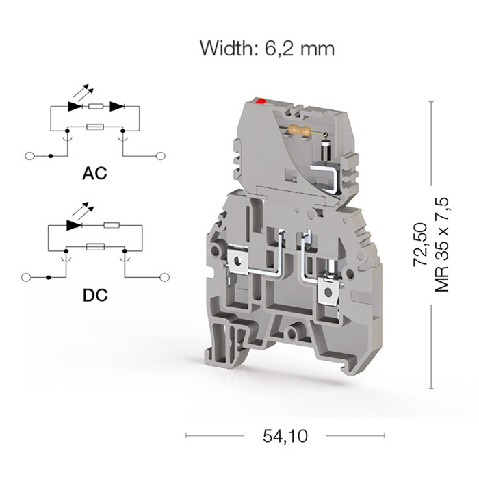 Клема Klemsan ASK 3 FLD 220V DC під запобіжник 4 мм сіра