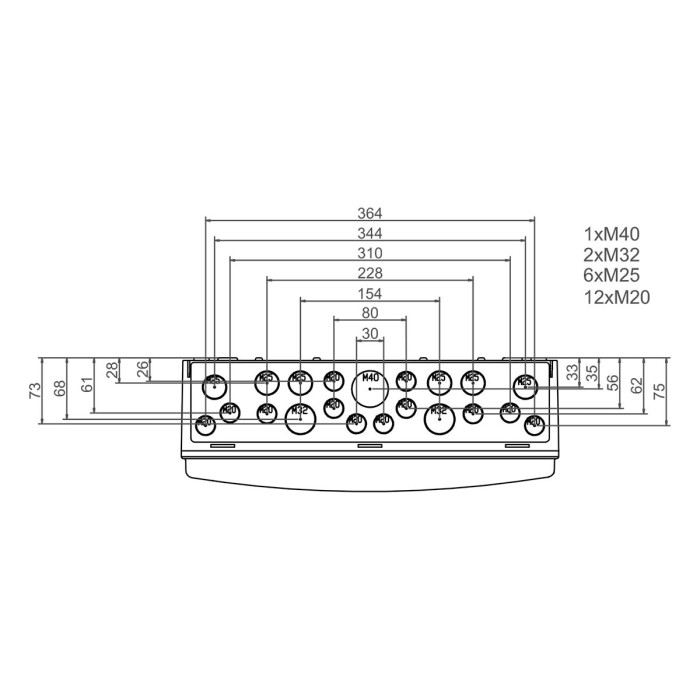 Настінний корпус для сил. розеток IDE STAR 2×18 MOD 728×418x147mm, IP65 з шинами N+PE