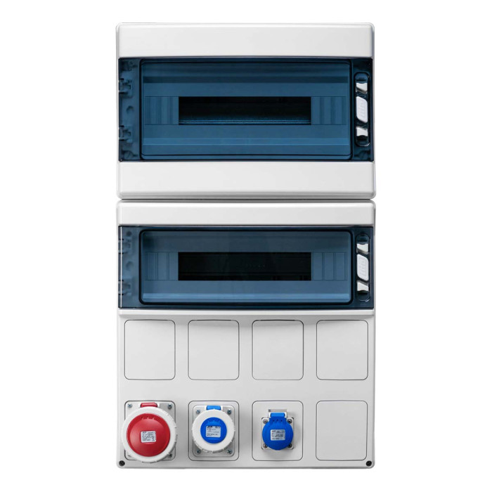 Настінний корпус для сил. розеток IDE STAR 2×18 MOD 728×418x147mm, IP65 з шинами N+PE