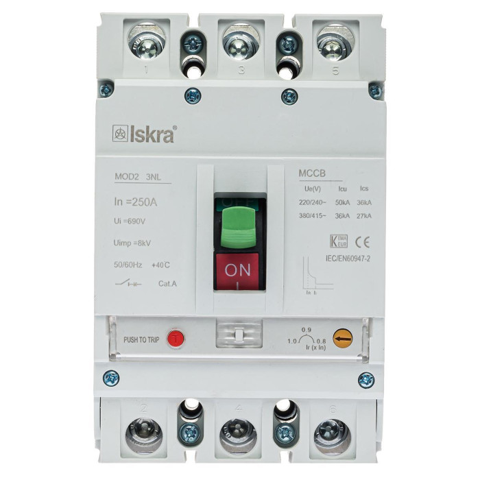 Автоматичний вимикач з регульованим розчеплювачем ISKRA 3NL 250А, 36кА