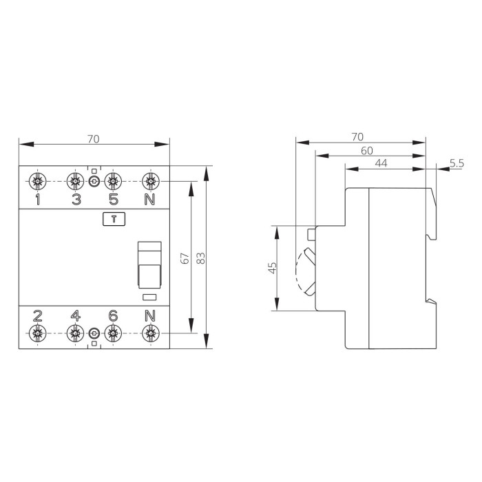 Пристрій захисного відключення ISKRA AFI4 63A 3P+N 0.03A
