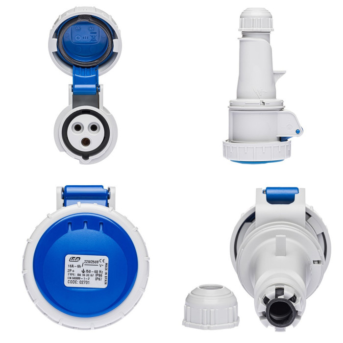 Розетка кабельна IDE MUNDIAL 2P+E 16A 200–250V IP66-67