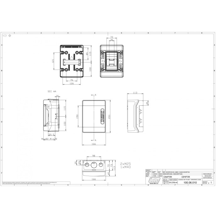 Корпус розподільчий IDE (ABS-пластик) ECOLOGY,1×4 модулів 231×166x113, IP65, з шинами N і PE