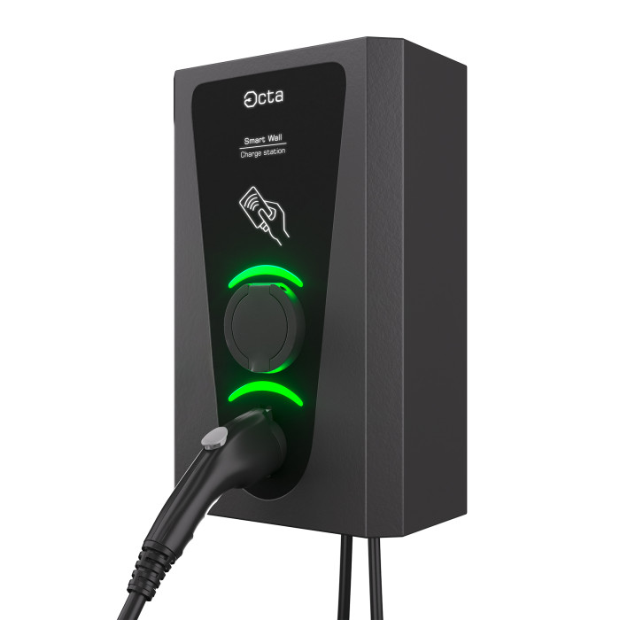 Зарядна станція 2-портова Smart Wall 22 + 7,4 кВт з розеткою Type 2 (3Ф) та кабелем Type 2 (1Ф) 5м SW229-S22-C2 Octa Energy
