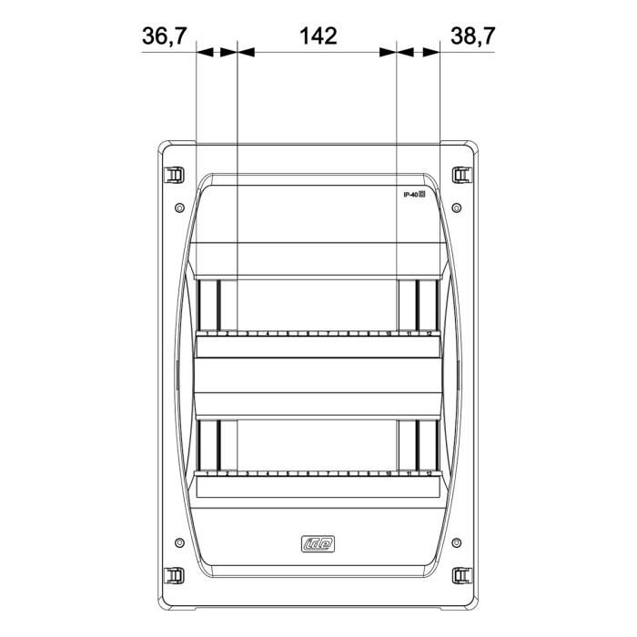 Корпус розподільчий IDE GOLD,2×12(24) модулі, пластикові двері, N/PE шина, IP40