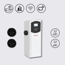 Настінна зарядна станція для електромобілів біла Ingerev Fusion Wall 400В 44кВт (22+22) з розеткою Тype 2 +  розеткою Type 2 Ingeteam FW3MW‐S2S2