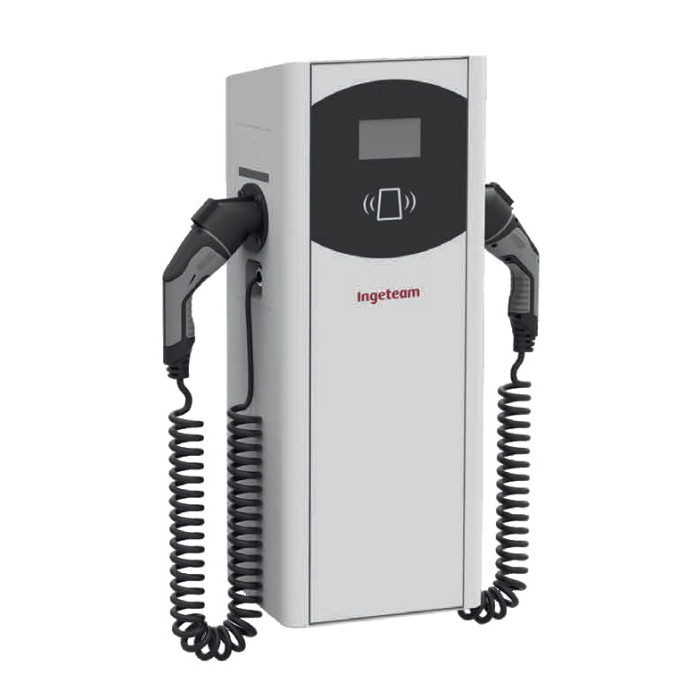 Настінна зарядна станція для електромобілів біла Ingerev Fusion Wall 400В 44кВт (22+22) 2 роз'єми Тype 2 з кабелем 5м Ingeteam FW3MW‐C2C2‐DD