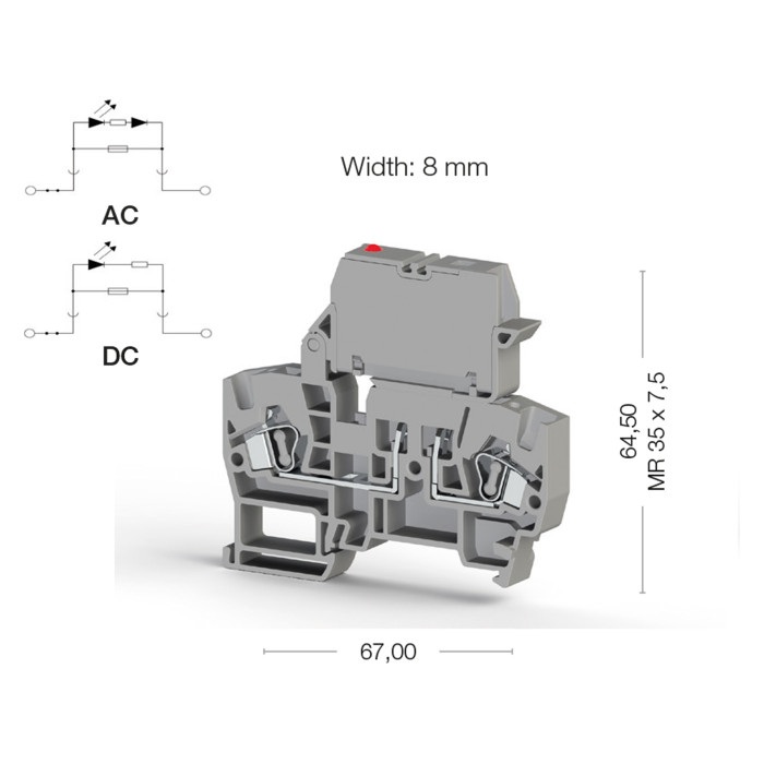 Клема Klemsan YBK SLD 220V AC  під запобіжник 4 мм сіра