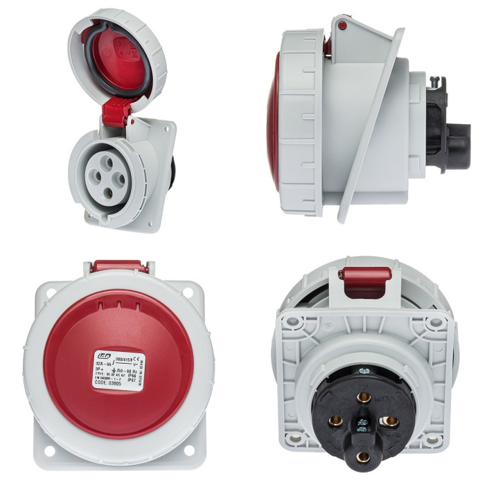 Розетка вбудована похила IDE MUNDIAL 3P+E 32A 380–415V IP66-67